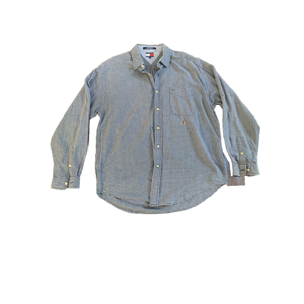 Tommy Hilfiger Mens Button Down Shirt Blue/White L/G Long Sleeve